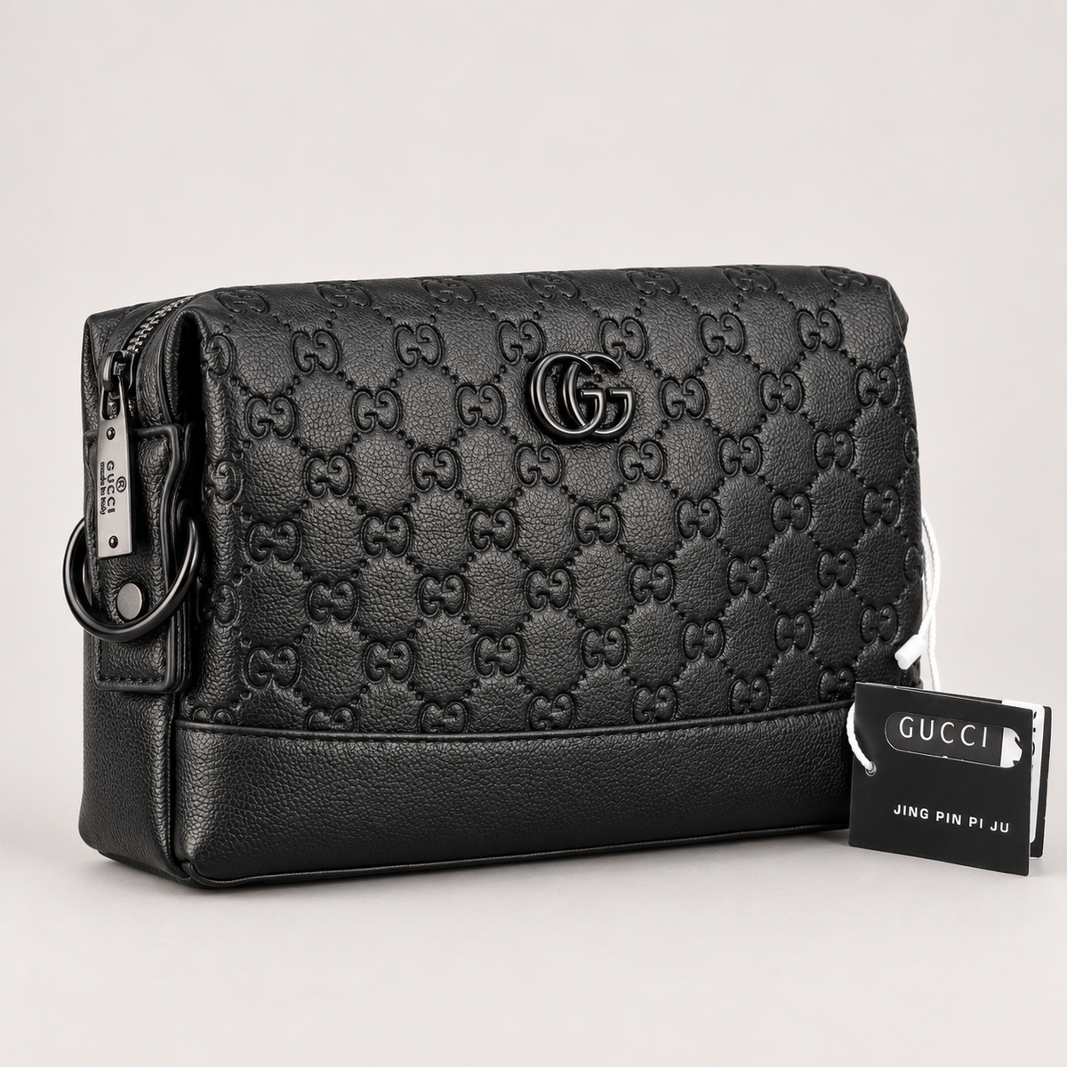 Gucci Men’s Black GG Embossed Crossbody Bag with Detachable Strap