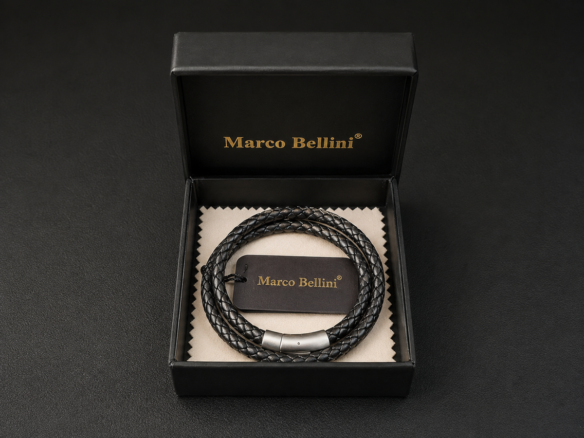 Men’s Black Braided Wrap Bracelet with Gift Box Marco Bellini