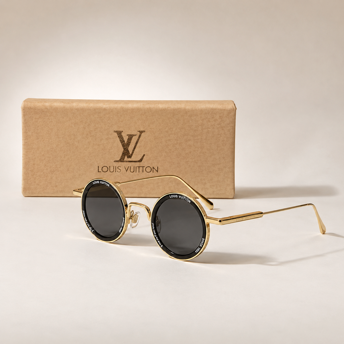 Louis Vuitton Round Sunglasses – Gold & Black with Dark Lenses + Case