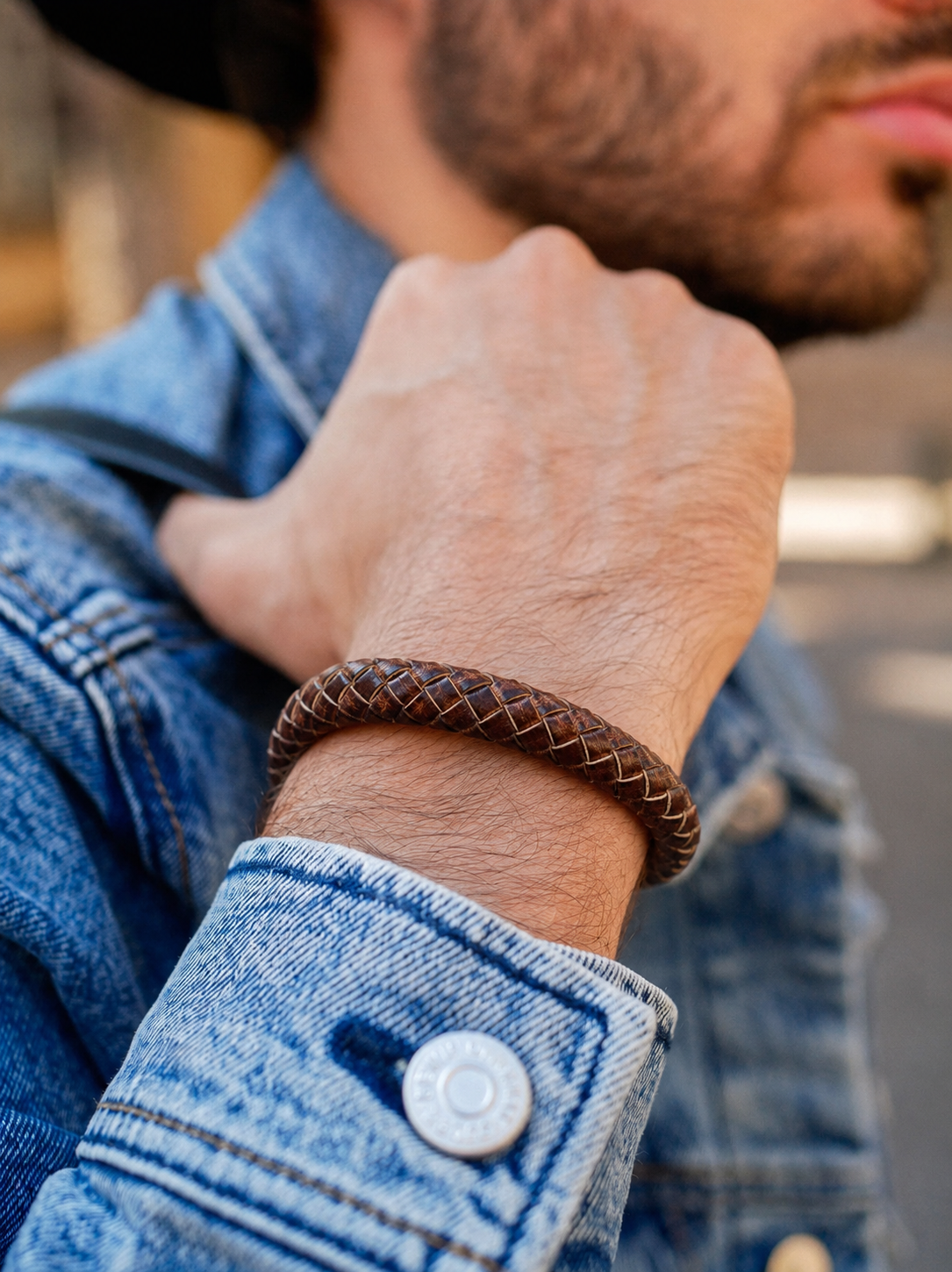 Braided leather bracelet detail