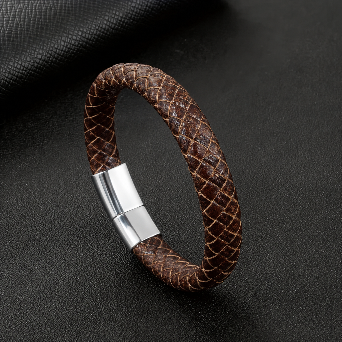 Braided leather bracelet styled