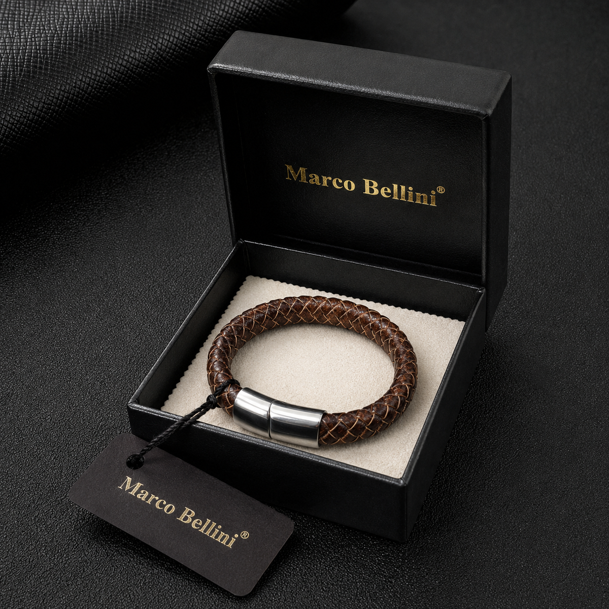 Braided leather bracelet close-up