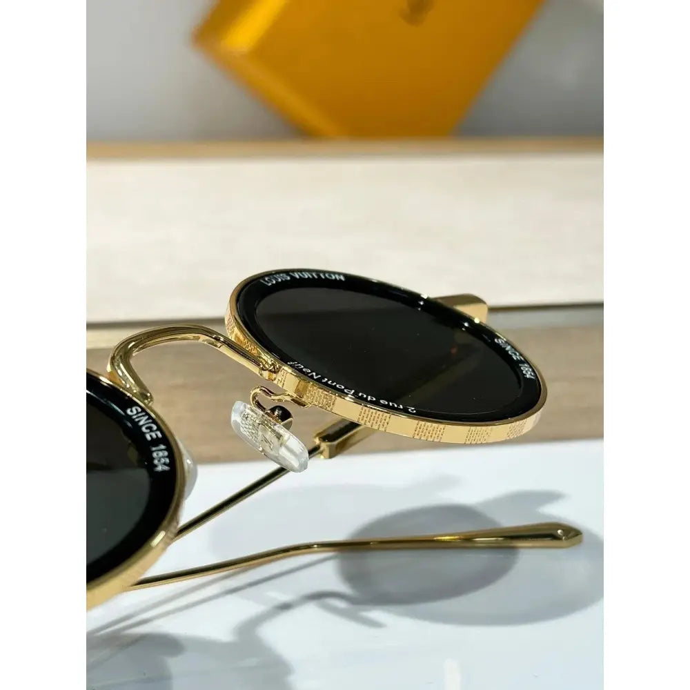 Louis Vuitton Round Sunglasses – Gold & Black with Dark Lenses + Case