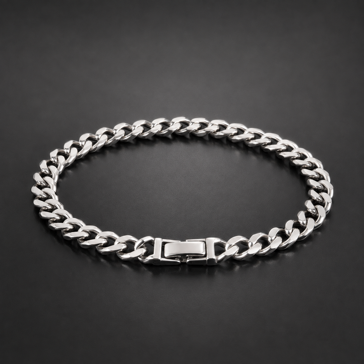 Men’s Polished Silver-Tone Cuban Link Bracelet
