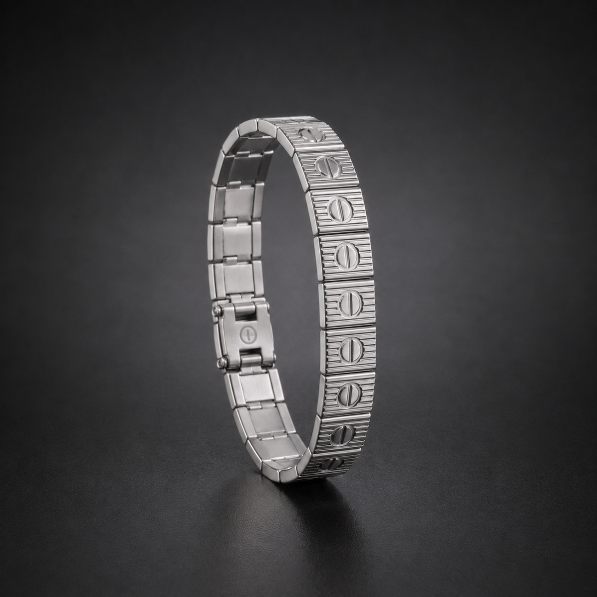 Men’s Silver-Tone Screw Motif Link Bracelet