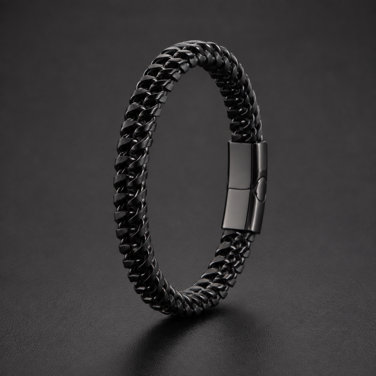 Black Double-Row Chain Bracelet with Woven Detail