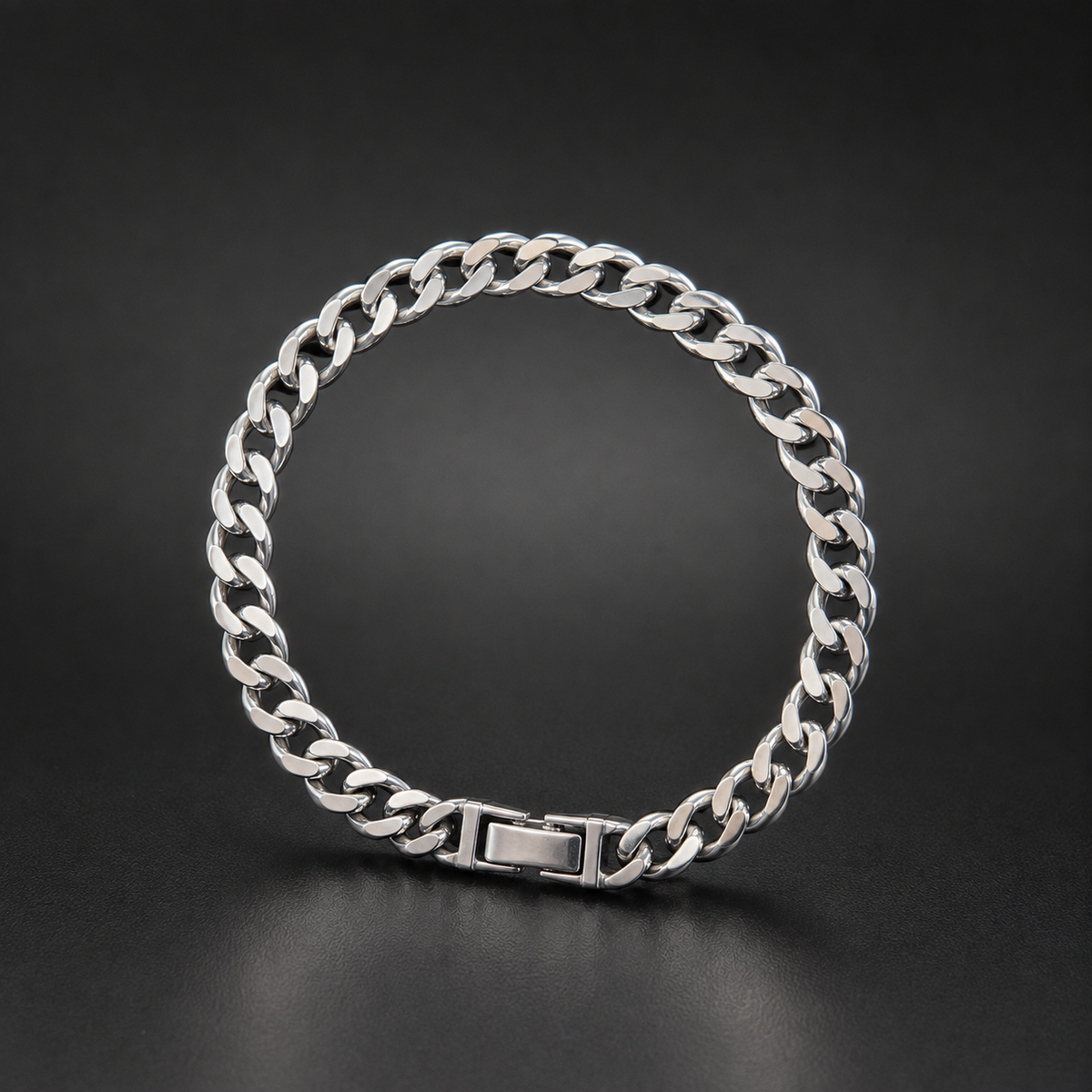 Men’s Polished Silver-Tone Cuban Link Bracelet
